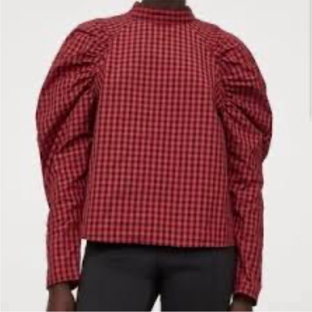 H&M Puff-sleeved red and black gingham check blouse